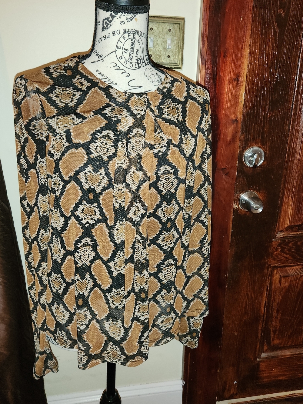 Jane + Delancey Snakeskin Python Top, which features a brown and black animal S
